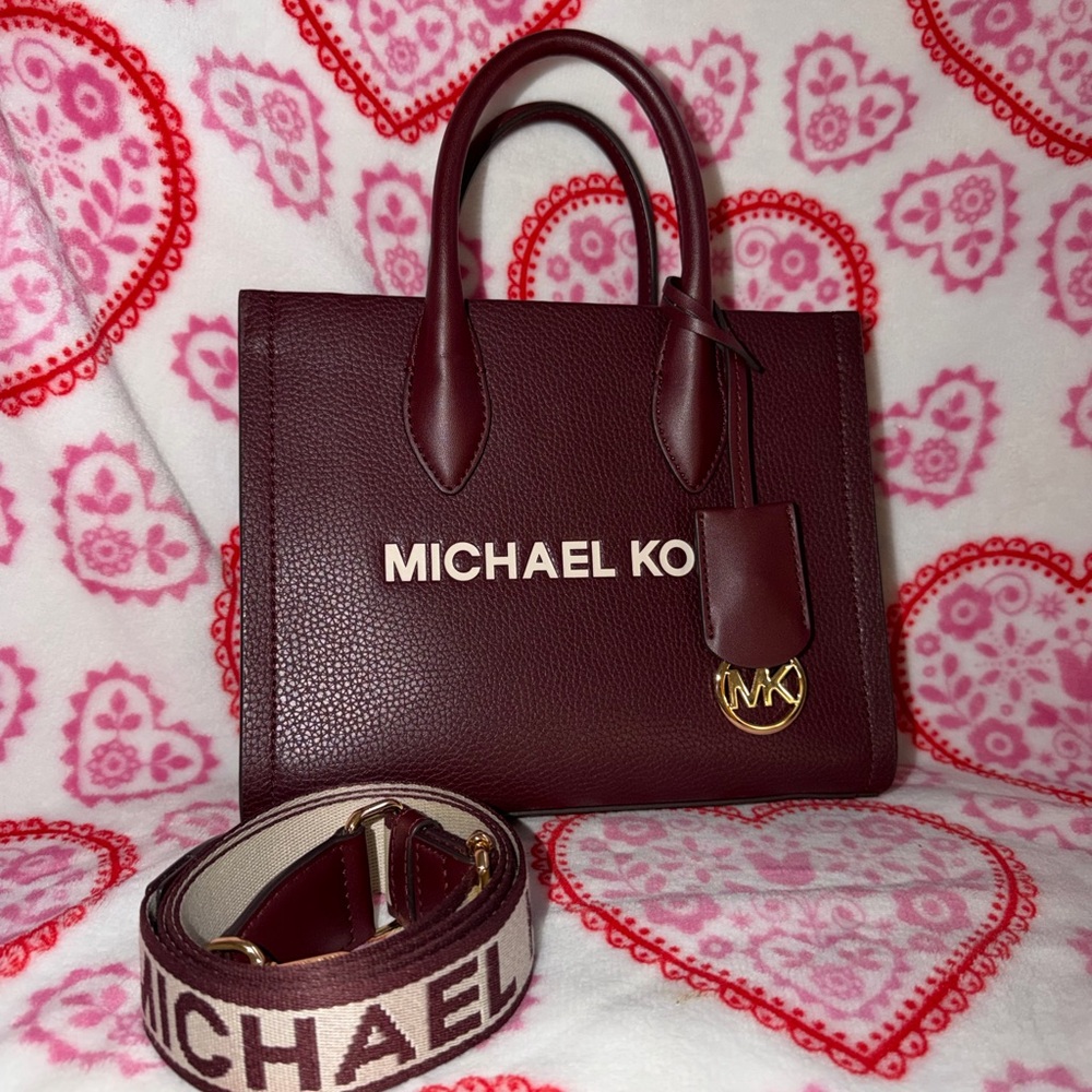 SOLD - Michael Kors Mirella Oxblood Pebbled Leather Satchel with Logo Strap
